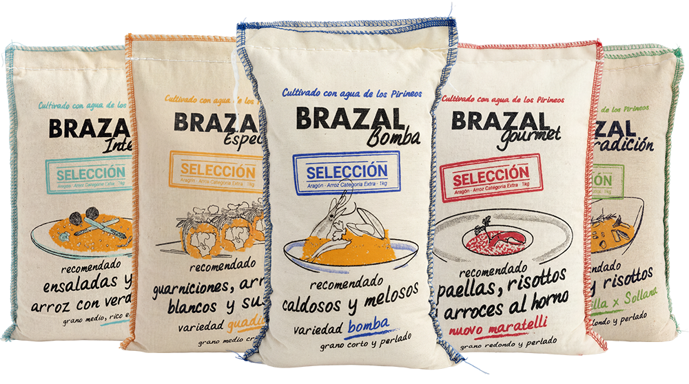 Composición con los paquetes de tela de Arroz Brazal